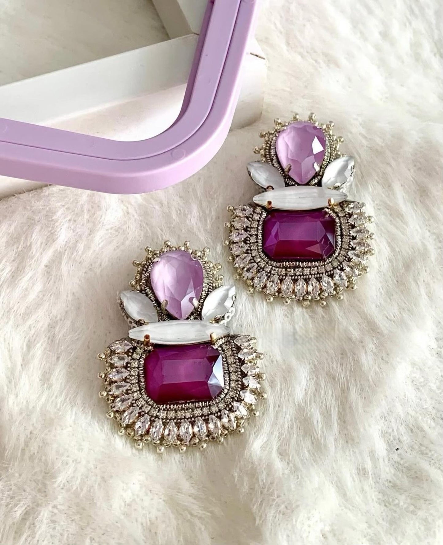 Handmade Purple Gemstone Drop Earrings: Bridal Statement Jewelry