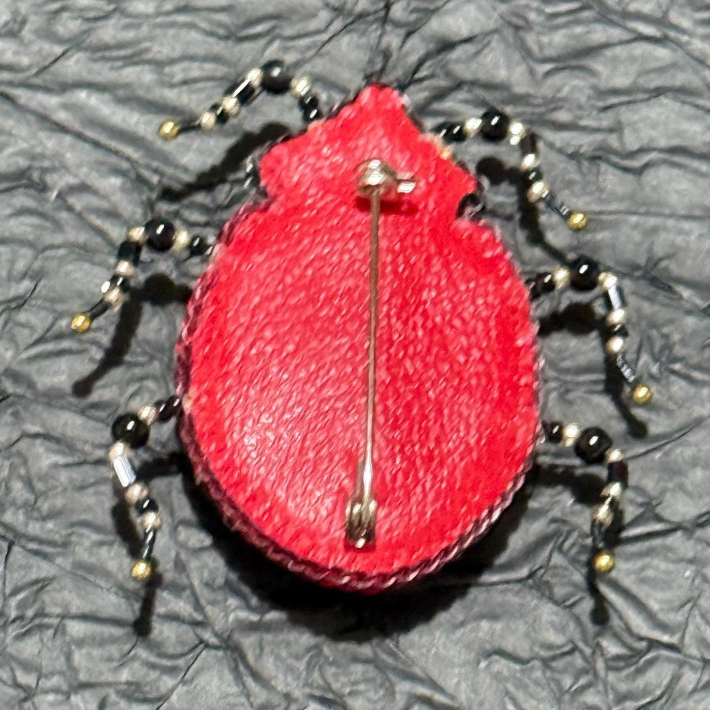 Handmade Ladybug Brooch: Beaded Red Crystal Insect Pin