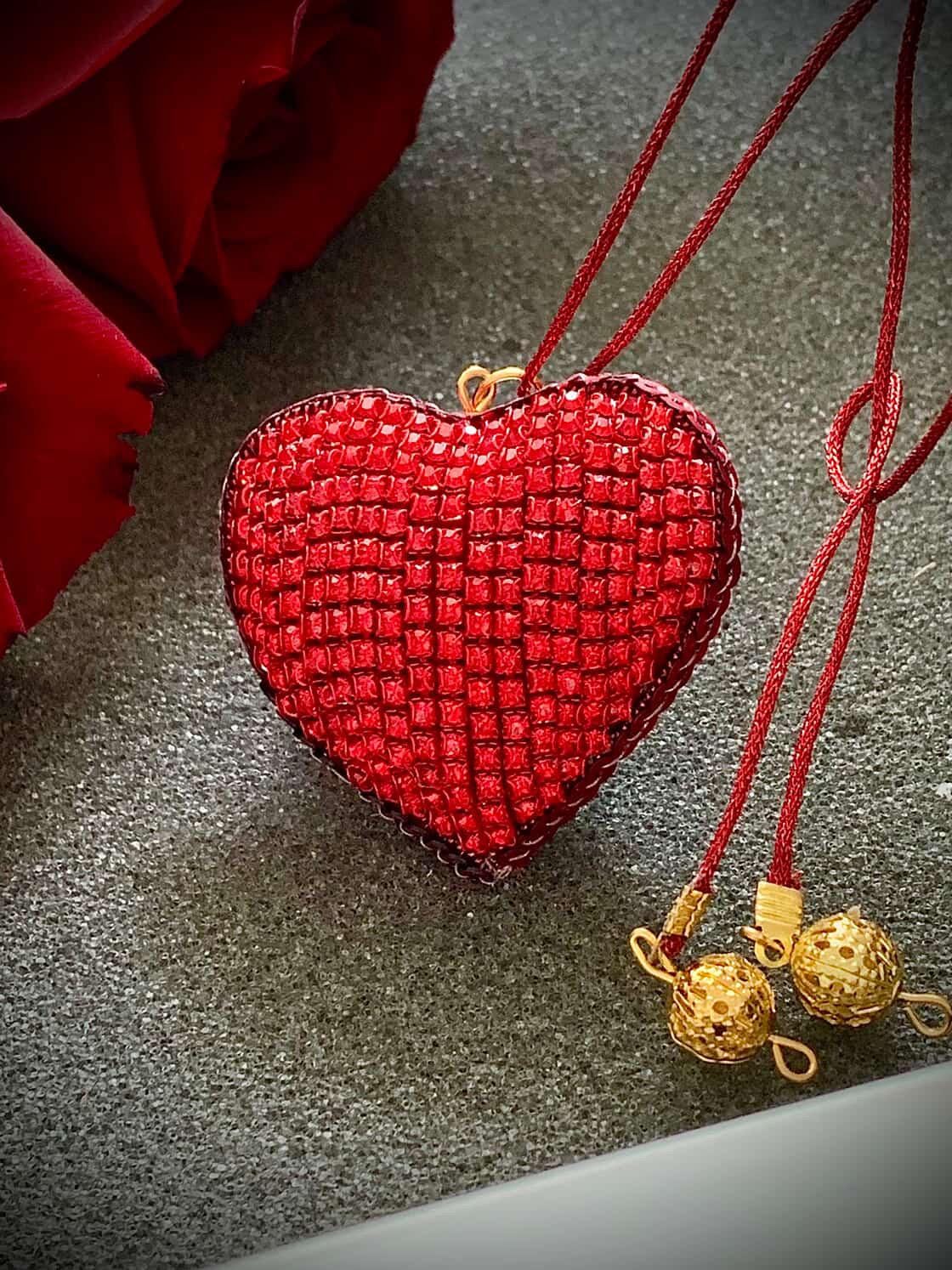 Handmade Crystal Beaded Heart Necklace – Adjustable Cord Pendant