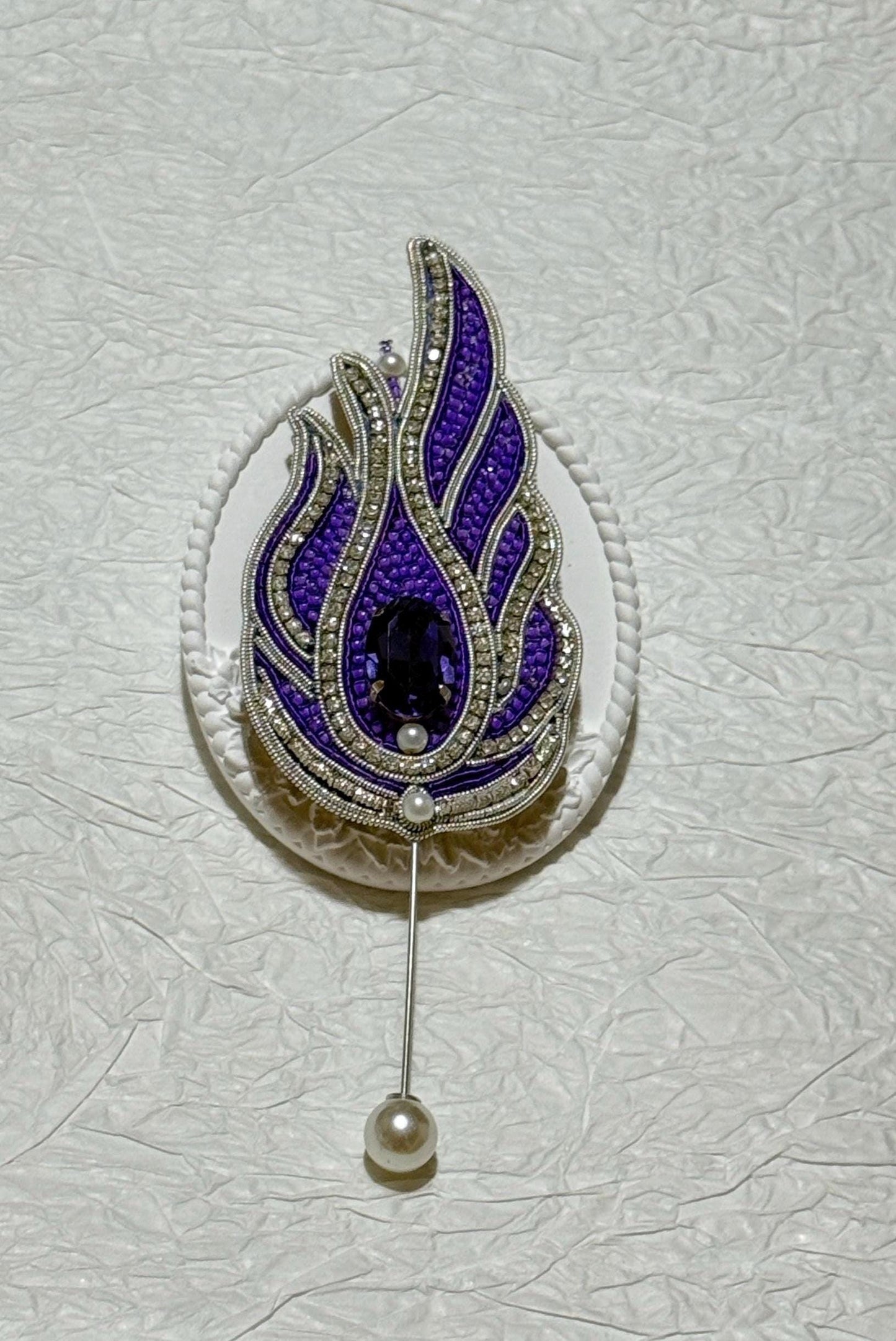 Handmade Purple Lotus Brooch: Beaded Crystal Statement Pin