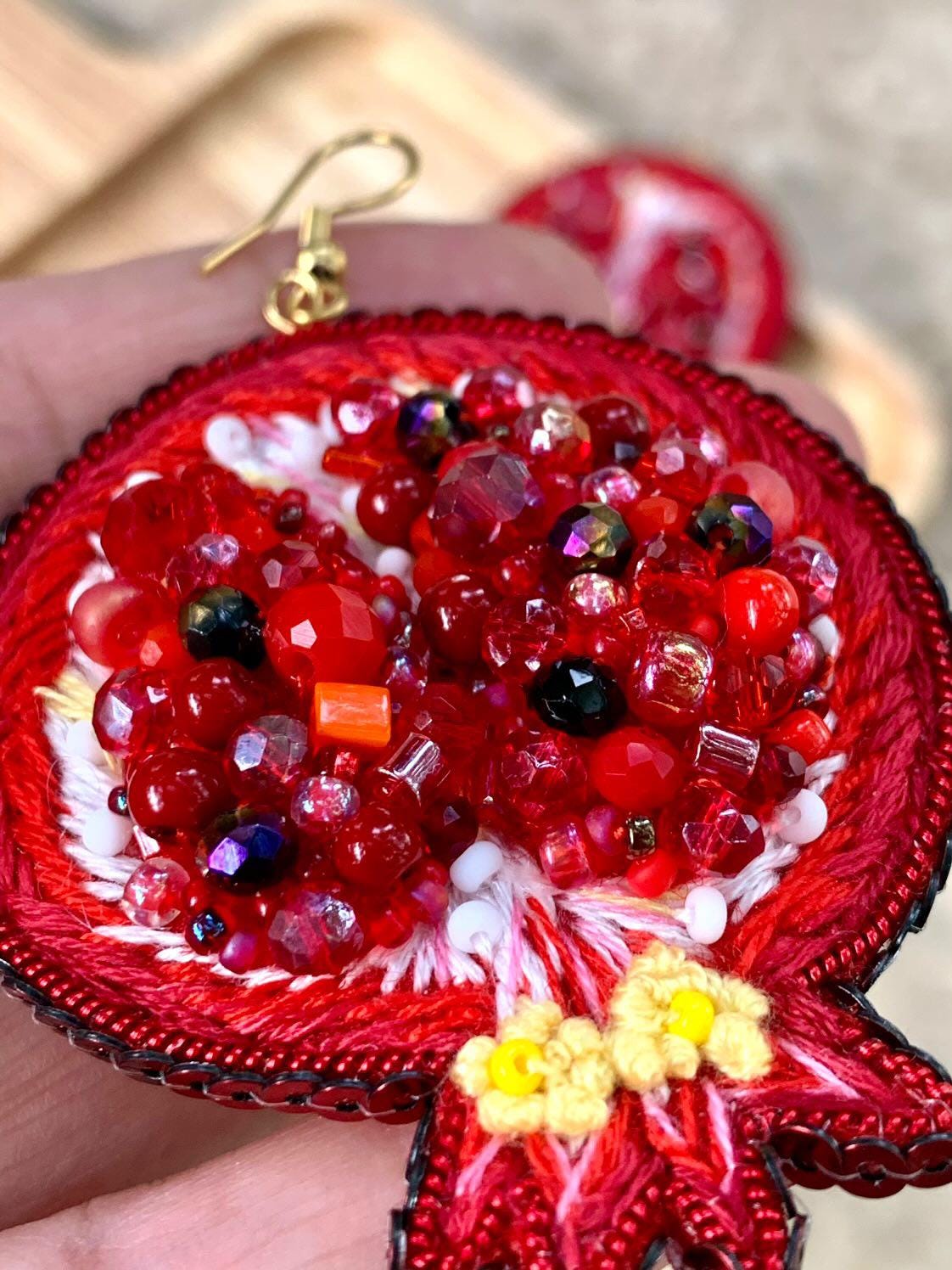 Handmade Beaded Pomegranate Earrings: Statement Fruit Jewelry