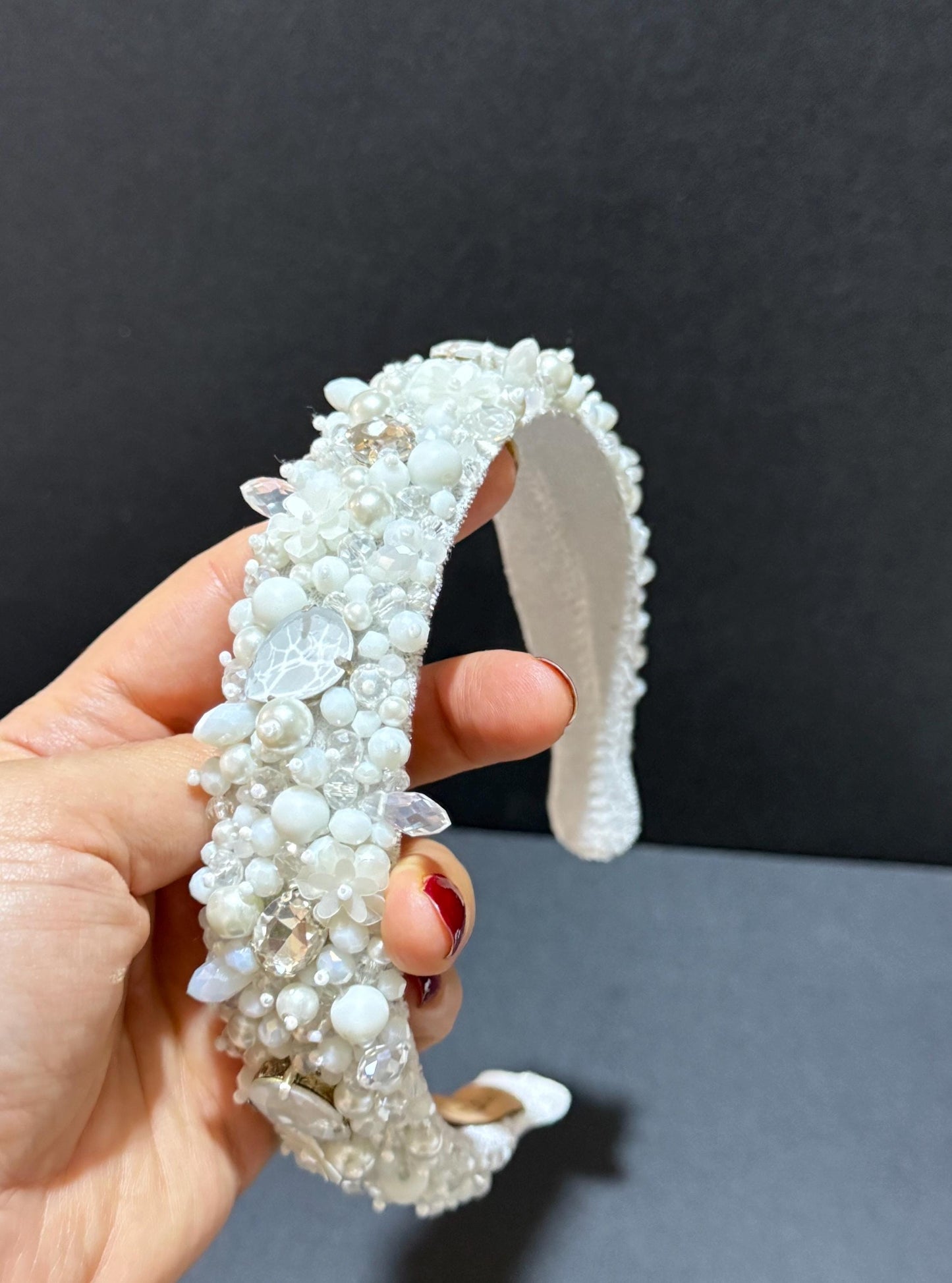 Handmade Bridal Headband and Earrings Set: Pearls, Crystals, Feathers