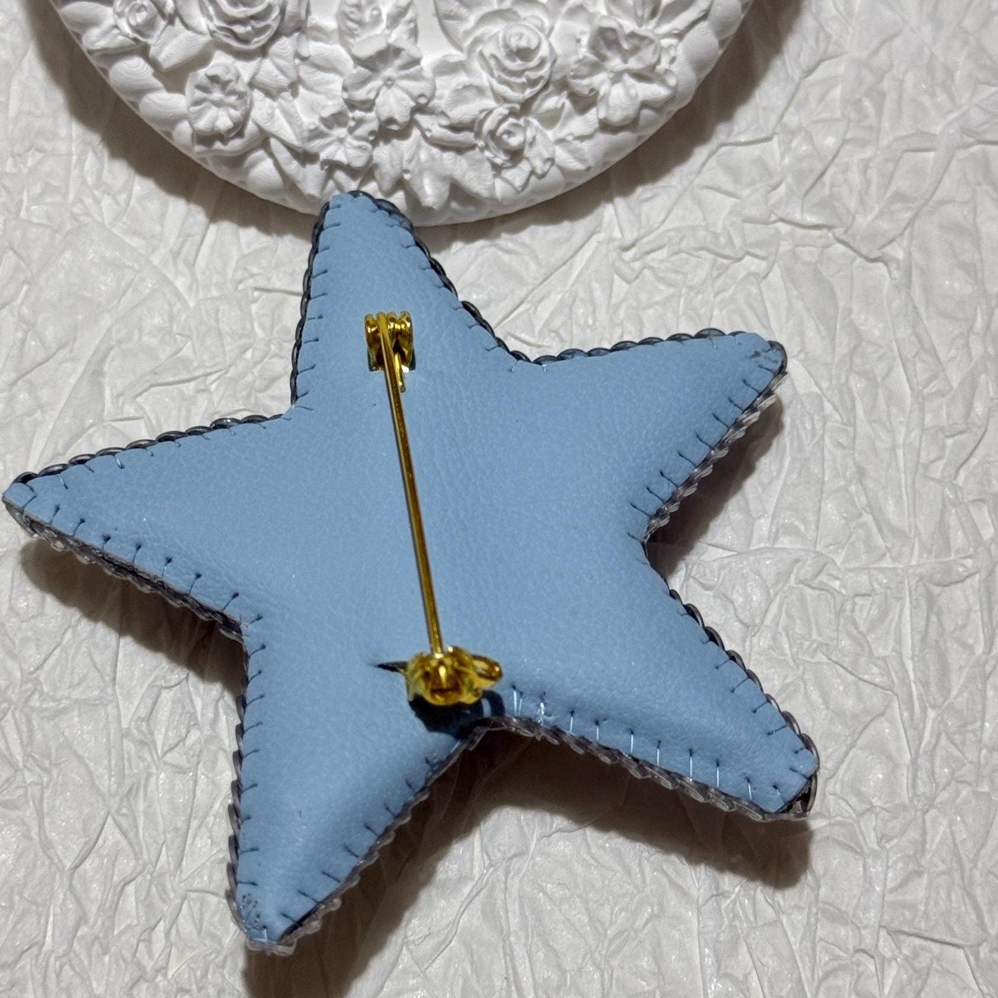 Handmade Beaded Star and Moon Brooch: Celestial Rhinestone Pin