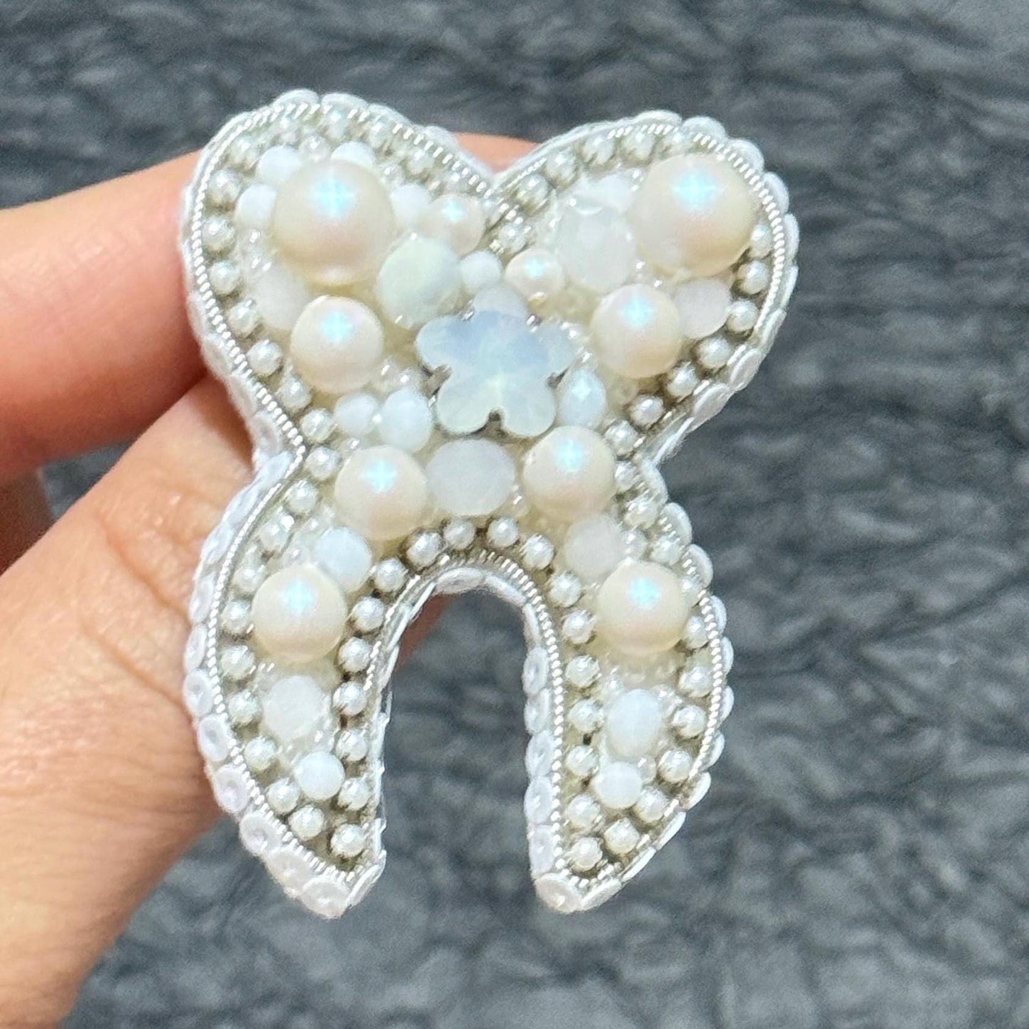 Handmade Beaded Tooth Brooch: Pearl Dentist Gift Pin