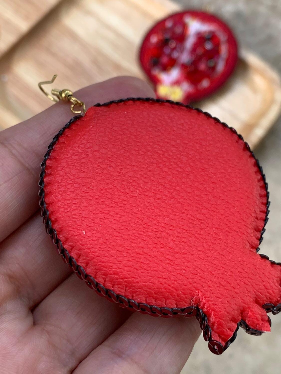 Handmade Beaded Pomegranate Earrings: Statement Fruit Jewelry