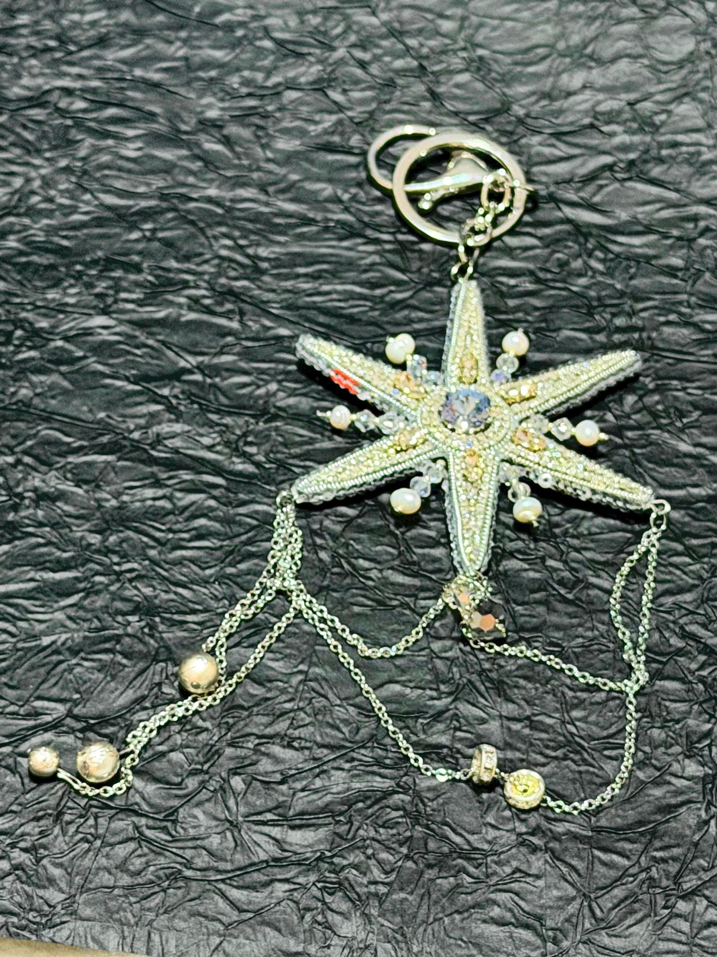 Handmade Crystal Star Bag Charm – Beaded Celestial Bag Jewelry