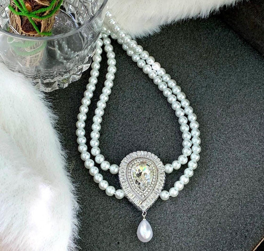 Handmade Pearl Crystal Choker: Bridal Statement Necklace