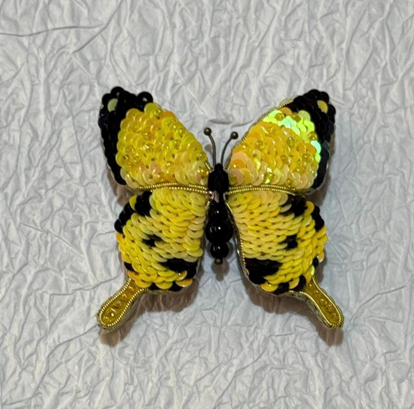 Handmade Yellow Butterfly Brooch: Beaded Embroidered Pin
