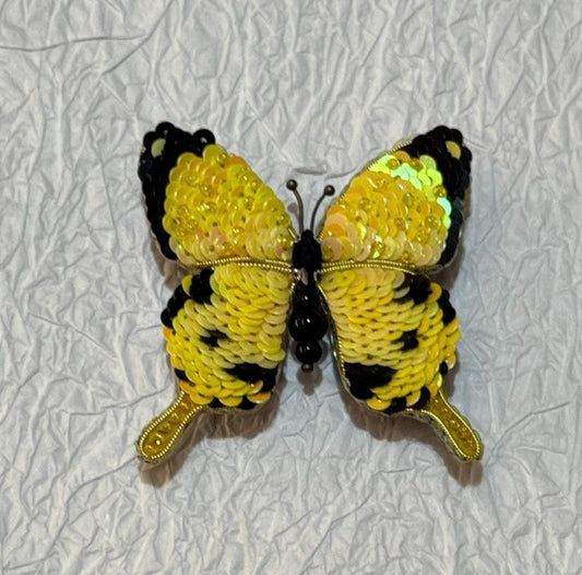 Handmade Yellow Butterfly Brooch: Beaded Embroidered Pin