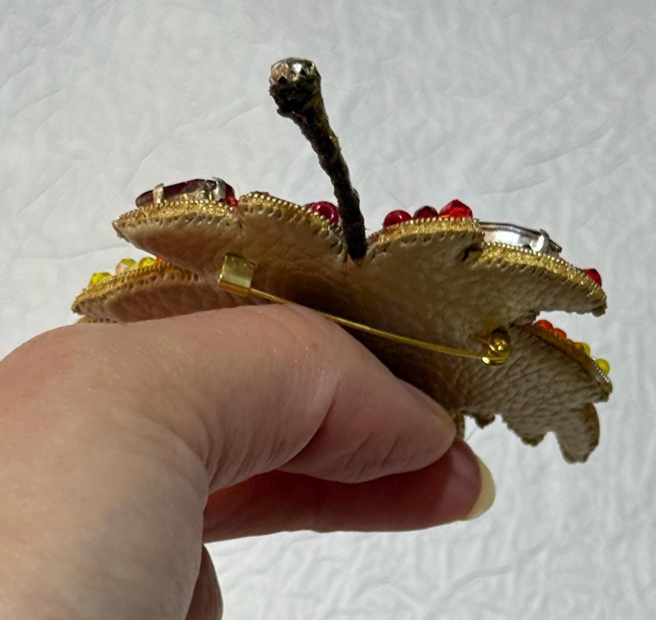 Handmade Beaded Autumn Leaf Brooch: Red, Orange, Yellow Fall Jewelry
