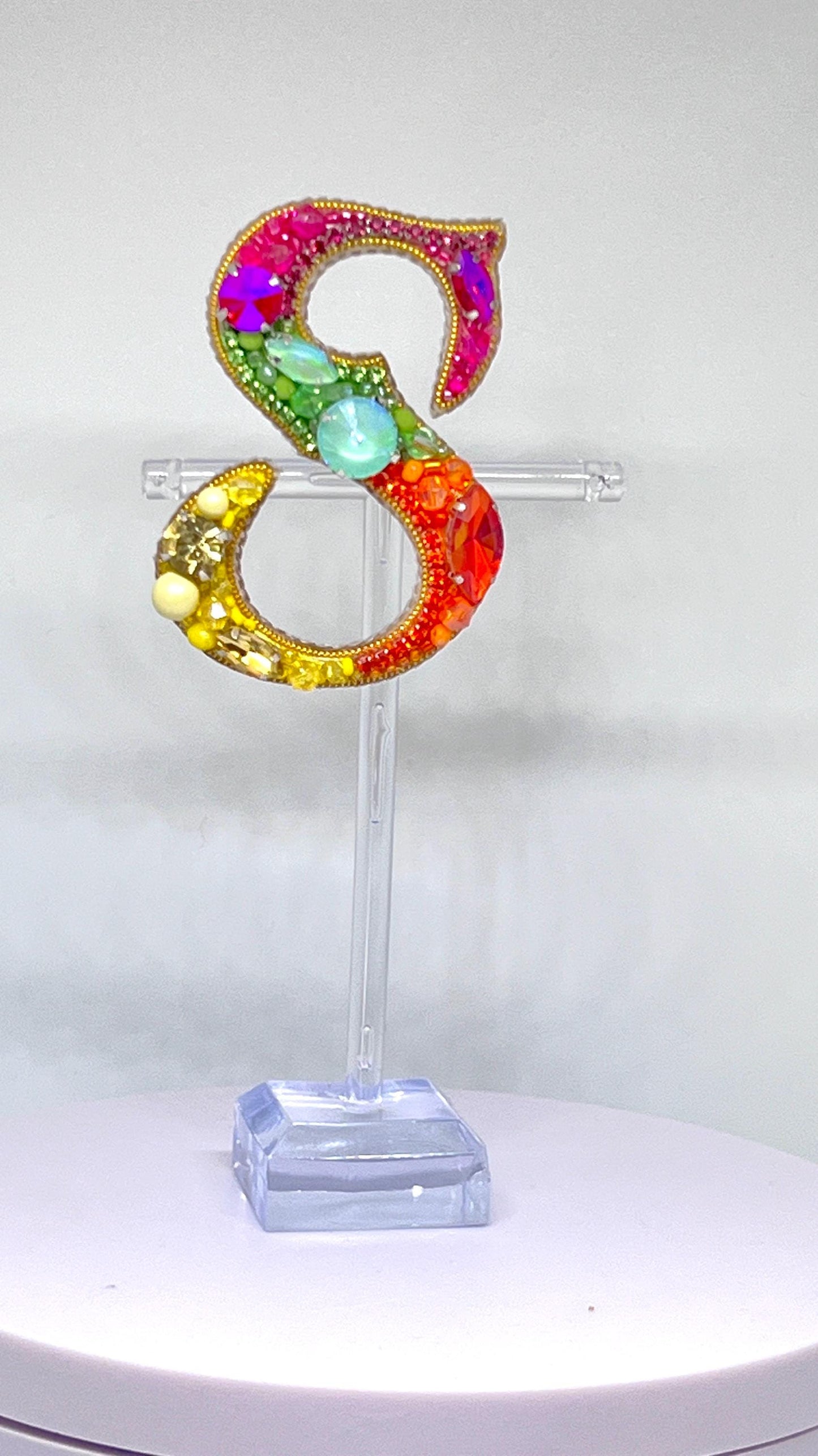 Handmade Beaded Initial Brooch - Colorful Crystal Letter Pin