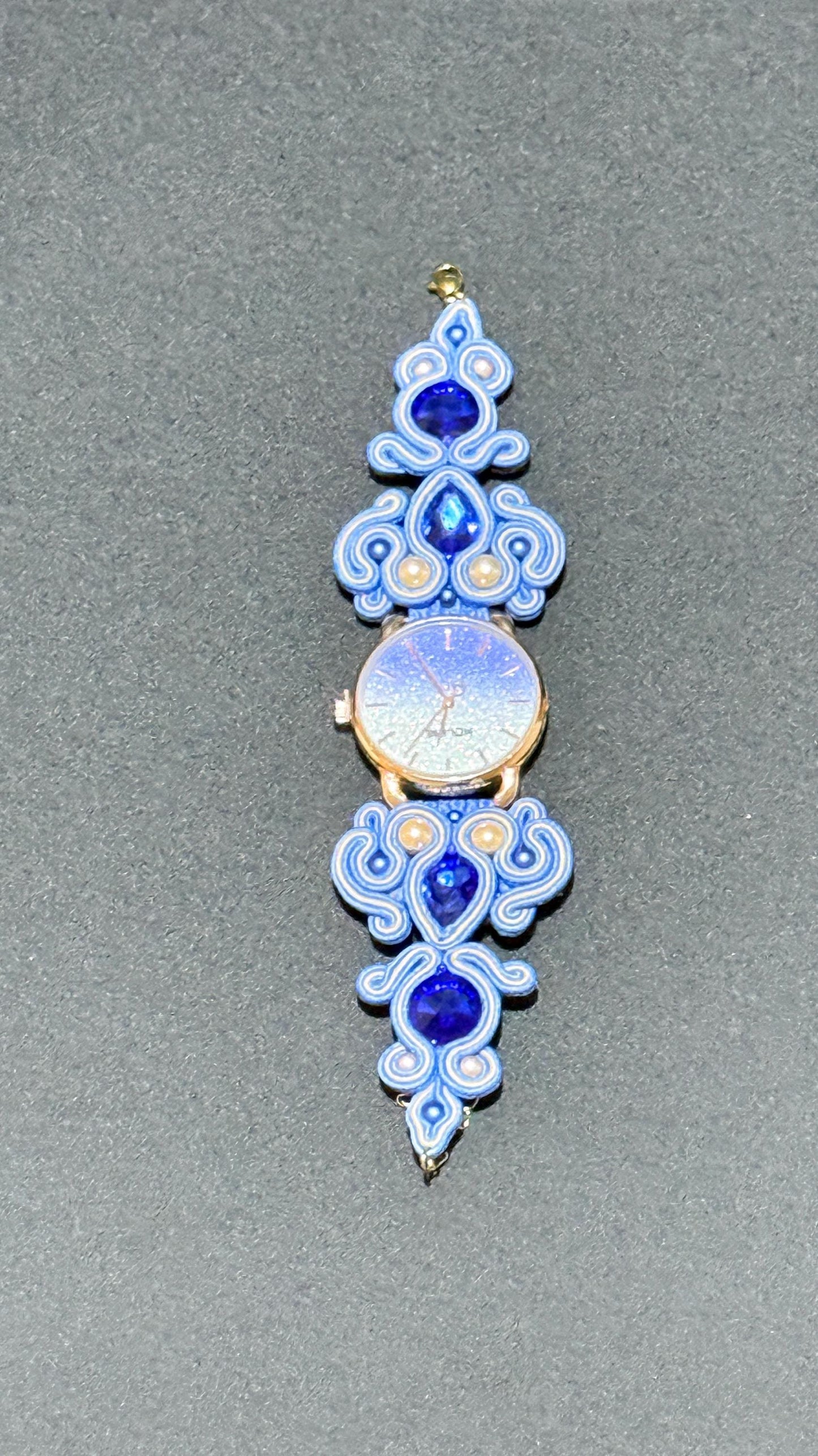 Handmade Soutache Watch: Blue Crystal Beaded Bracelet, Adjustable Strap