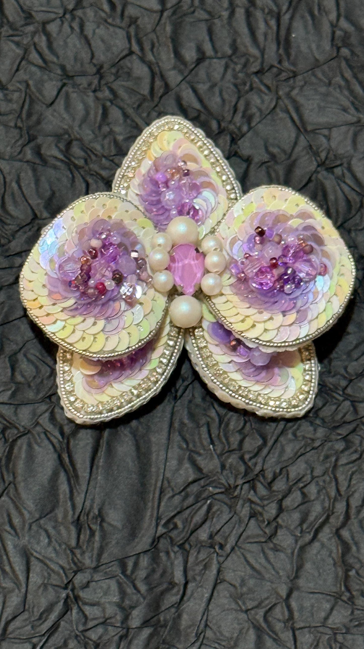 Handmade Beaded Orchid Brooch: Sequin Pearl Floral Pin