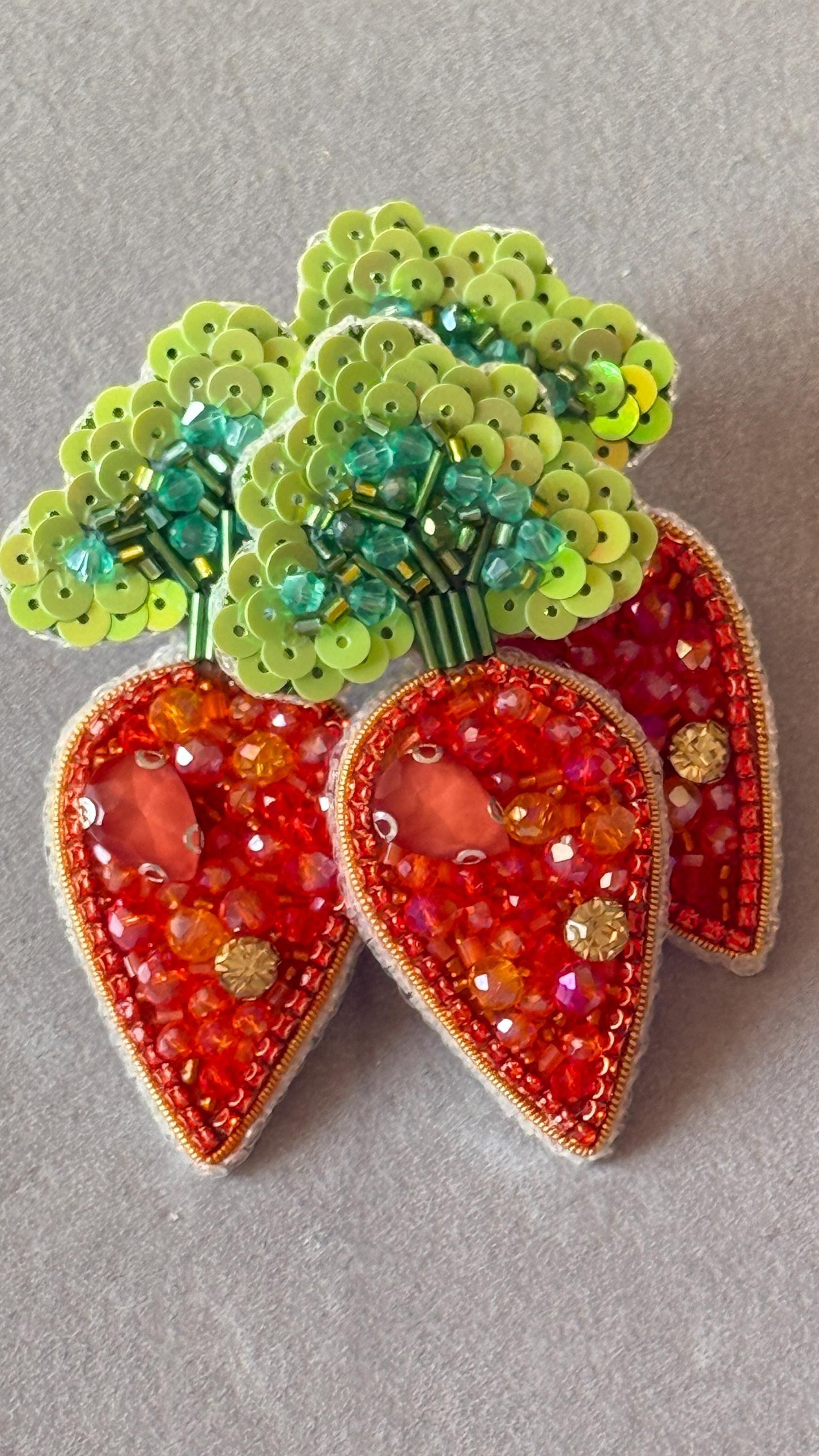 Handmade Beaded Carrot Brooch: Crystal Vegetable Pin