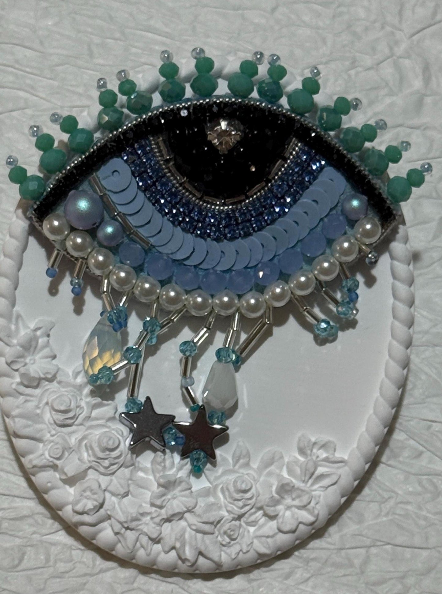 Handmade Evil Eye Brooch – Beaded Blue Eye Pin – Statement Jewelry – Gift for Protection