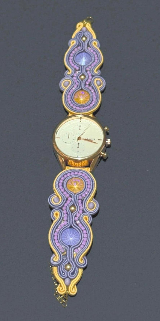 Handmade Soutache Watch: Beaded Crystal Embroidered Wristwatch