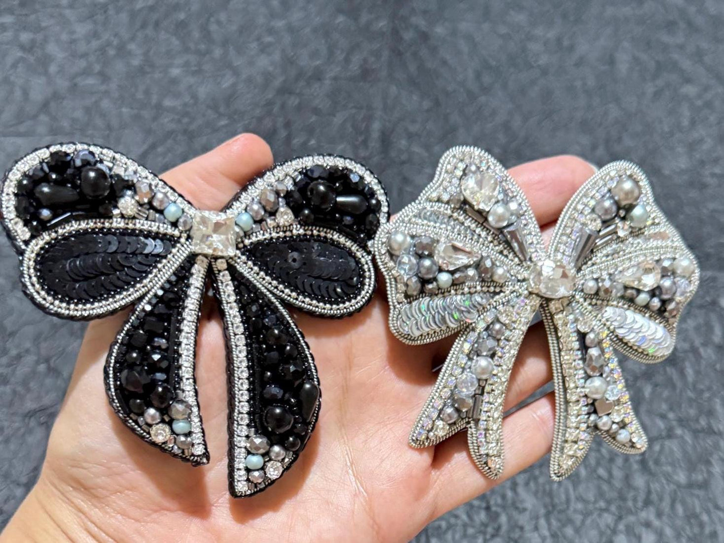 Handmade Beaded Bow Brooch: Crystal Embroidered Statement Jewelry
