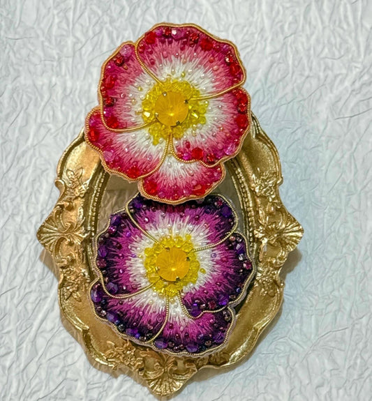 Handmade Beaded Pansy Brooch: Colorful Beadwork Flower Pin