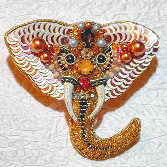 Handmade Beaded Elephant Brooch: Wildlife-Inspired Pearl & Sequin Pin