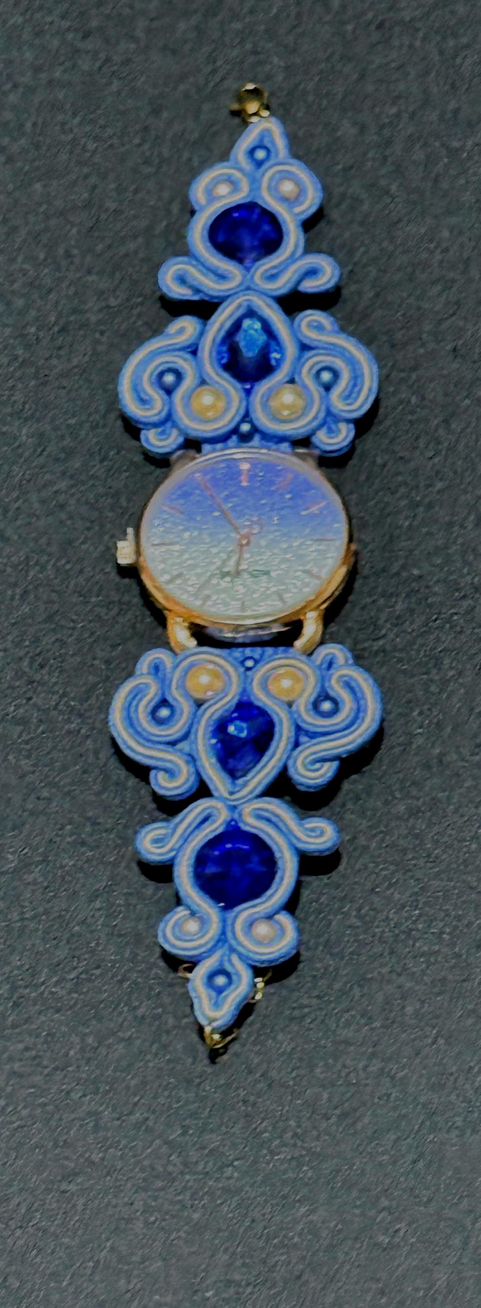 Handmade Soutache Watch: Blue Crystal Beaded Bracelet, Adjustable Strap