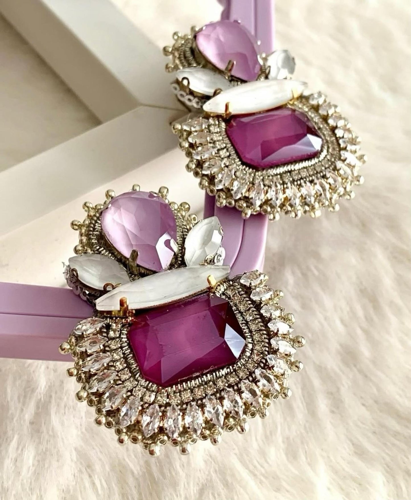 Handmade Purple Gemstone Drop Earrings: Bridal Statement Jewelry