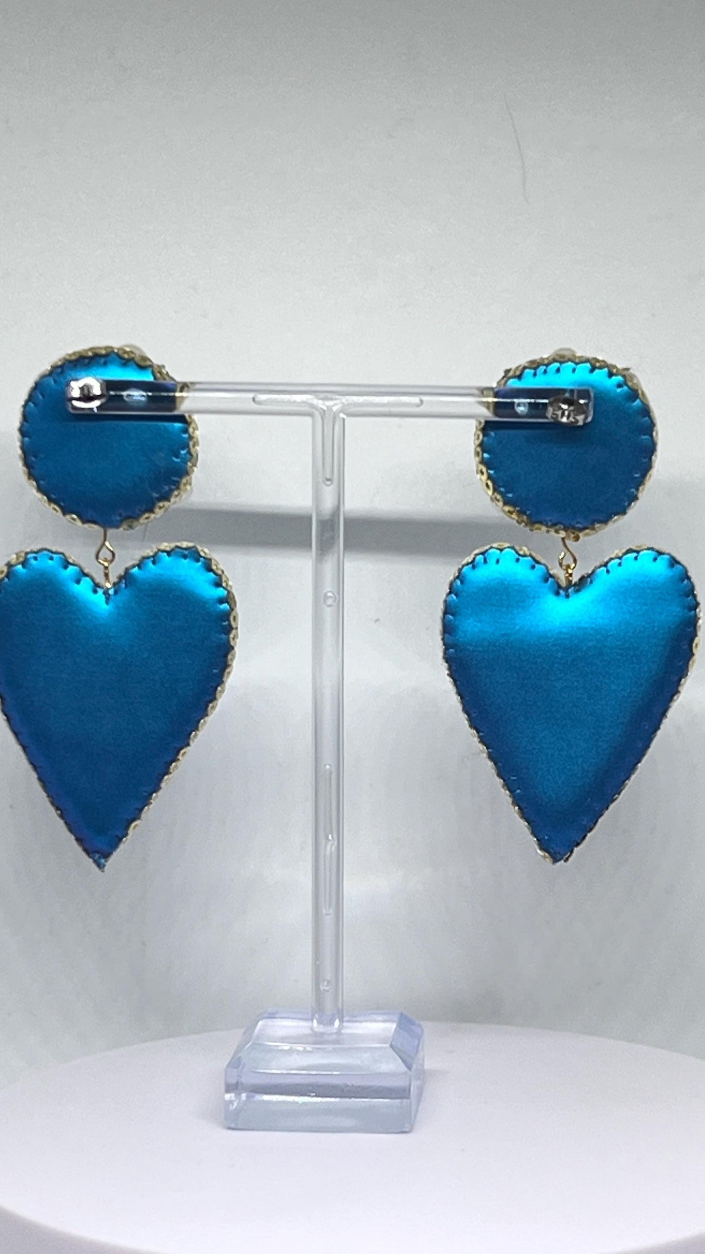 Handmade Blue Heart Earrings: Beaded Pearls & Crystals, Elegant Drop Earrings