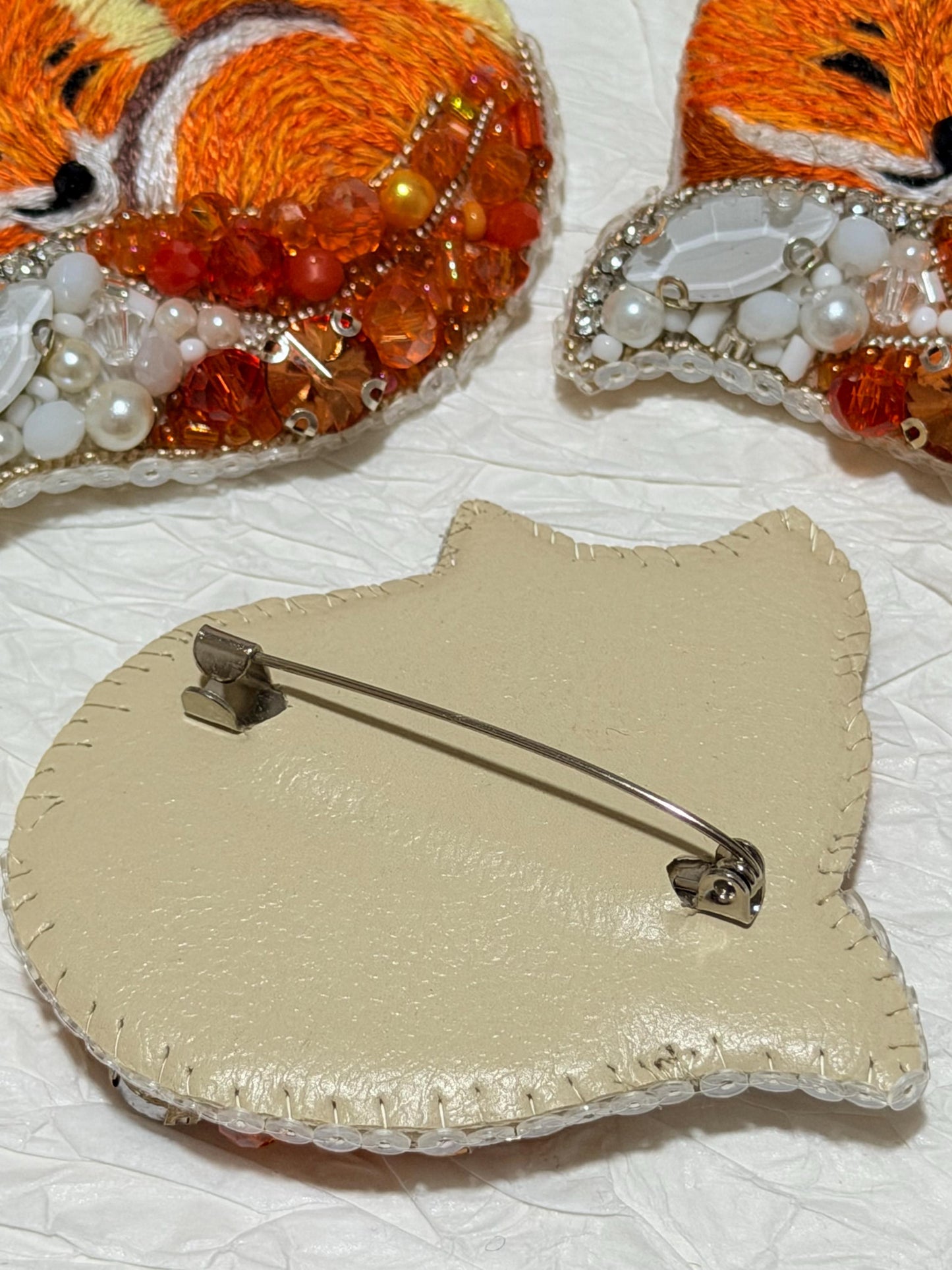 Handmade  Fox Brooch | Beaded & Embroidered Animal Pin