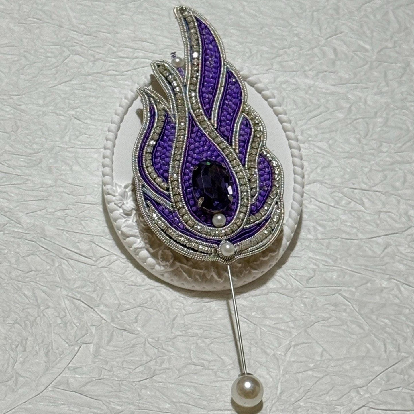 Handmade Purple Lotus Brooch: Beaded Crystal Statement Pin
