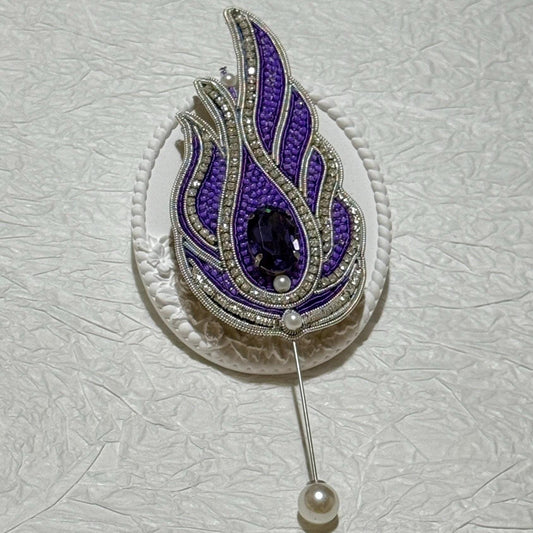 Handmade Purple Lotus Brooch: Beaded Crystal Statement Pin