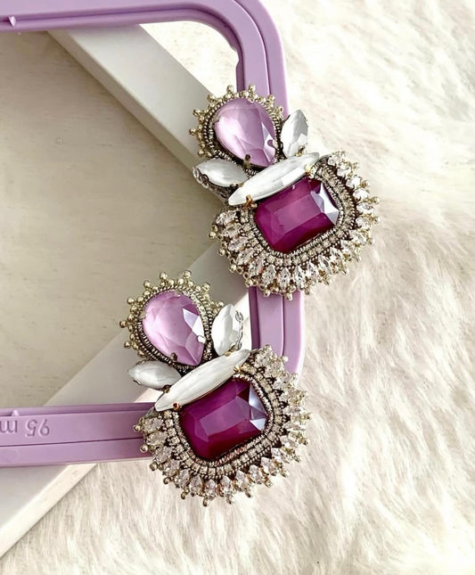 Handmade Purple Gemstone Drop Earrings: Bridal Statement Jewelry