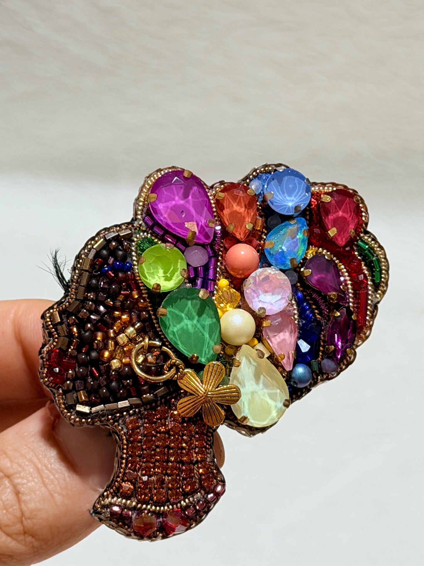 Handmade Beaded African Woman Brooch – Crystal Pearl Statement Pin