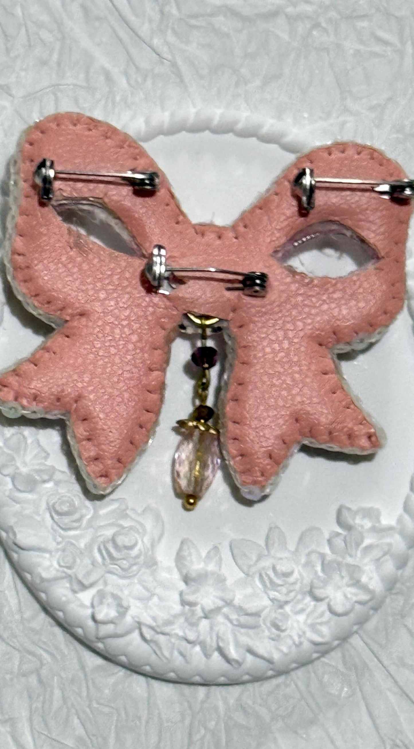 Handmade Pink Bow Brooch: Beaded Crystals & Pearls, Statement Jewelry