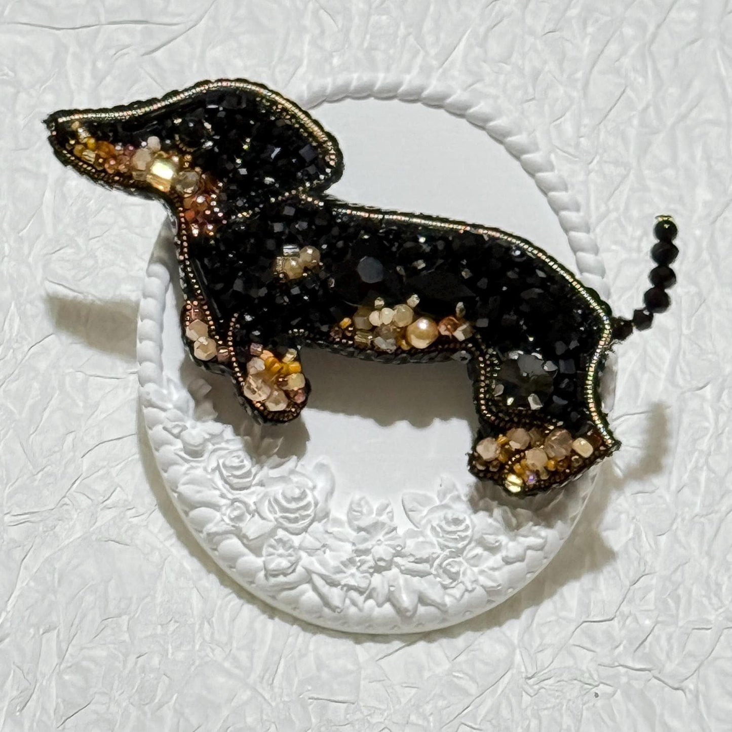 Handmade Beaded Dachshund Brooch: Embroidered Dog Pin, Pet Lover Gift