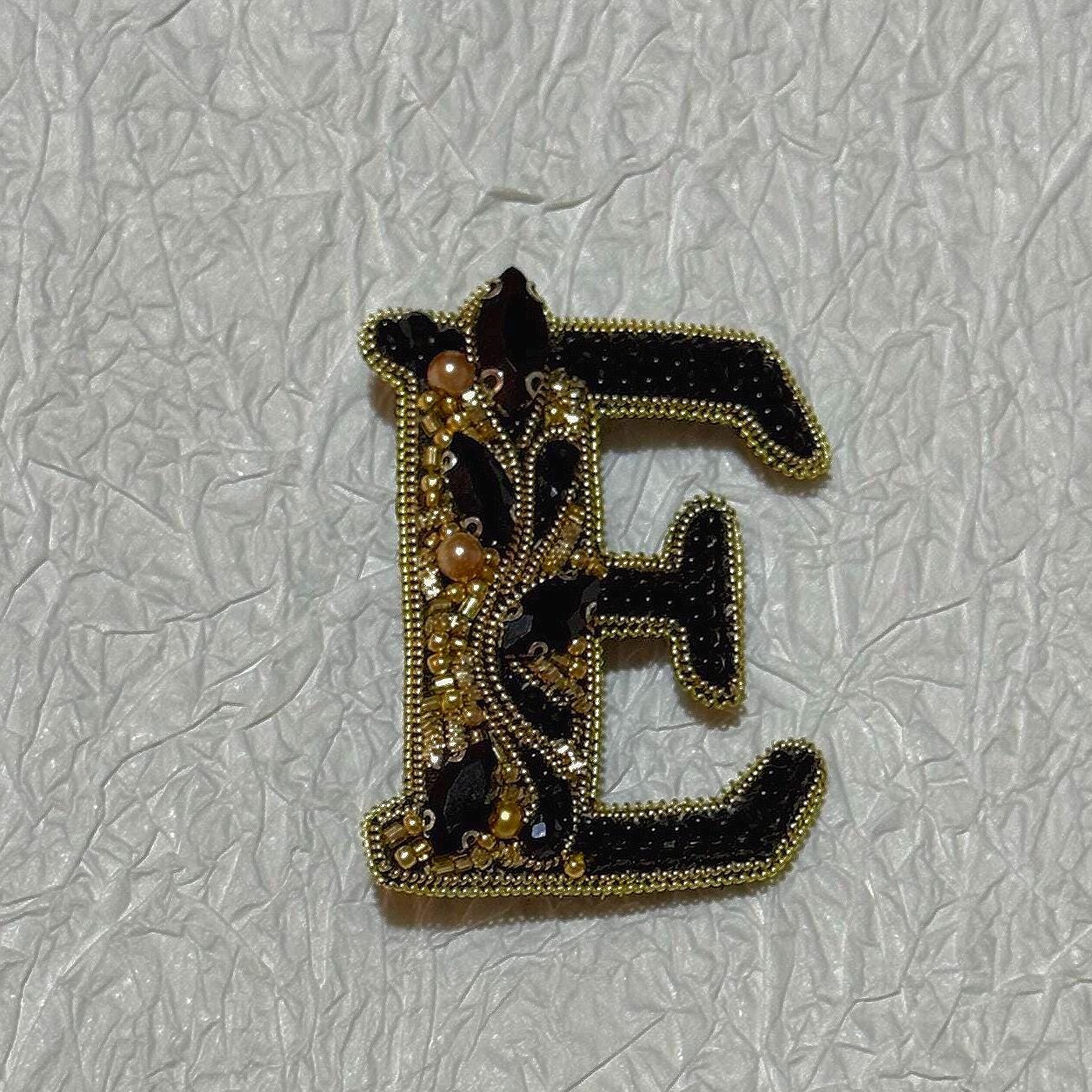 Handmade Beaded Letter E Brooch: Monogram Initial Pin