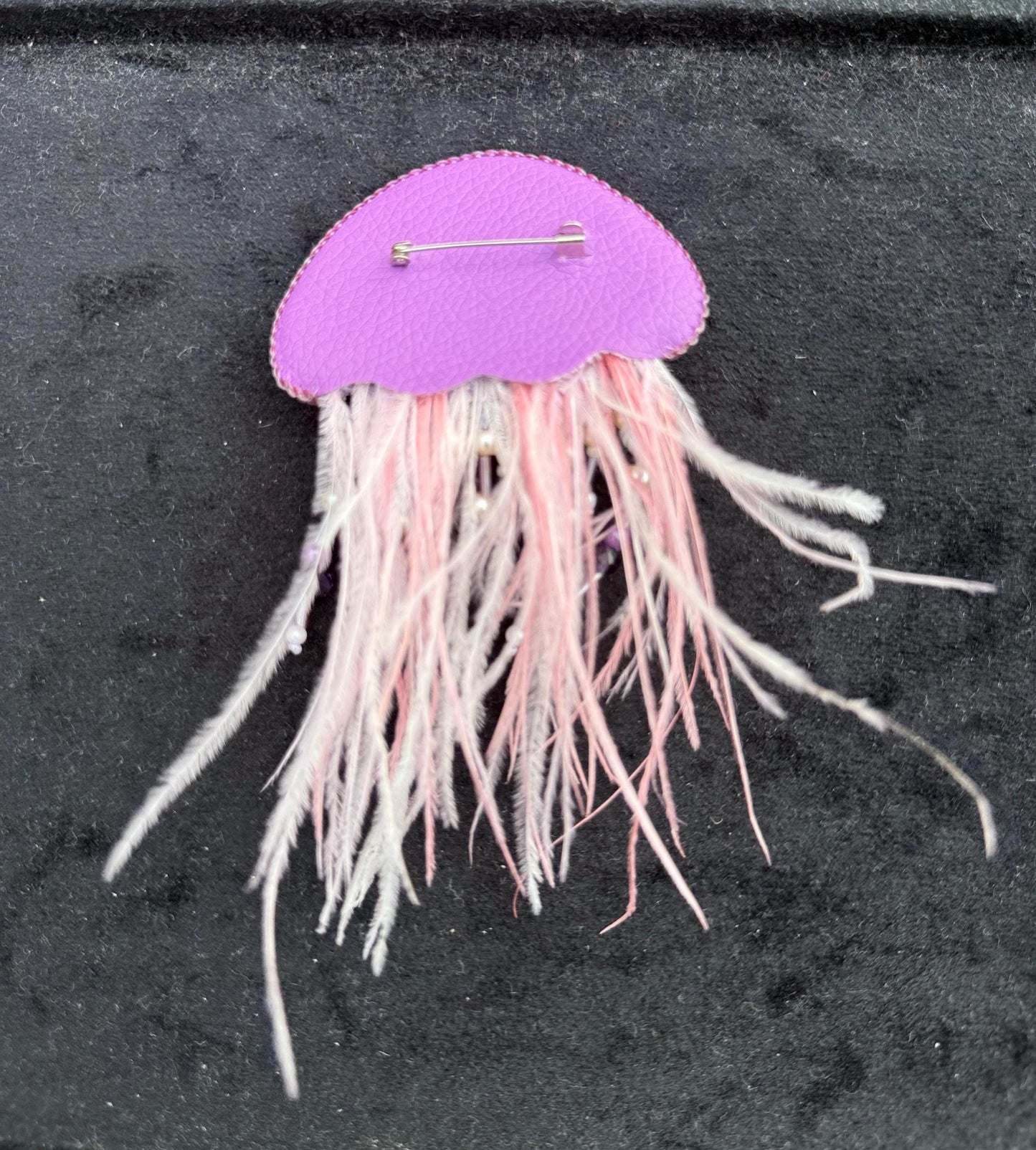 Handmade Beaded Jellyfish Brooch, Pearl Crystal Sea Creature Pin