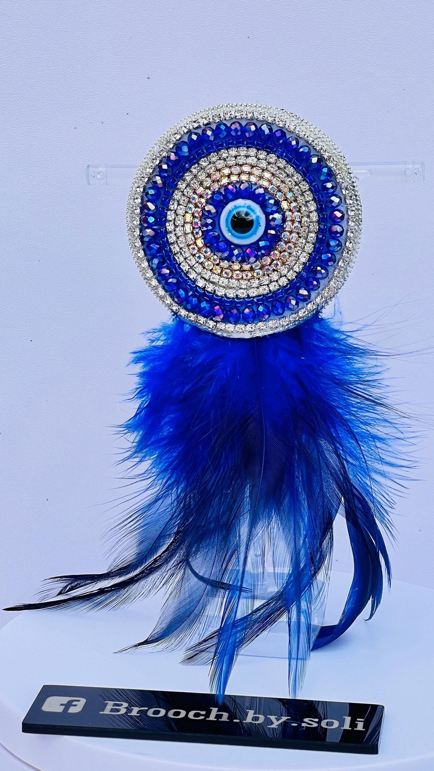 Handmade Evil Eye Feather Brooch – Protection Beaded Pin – Statement Jewelry Gift