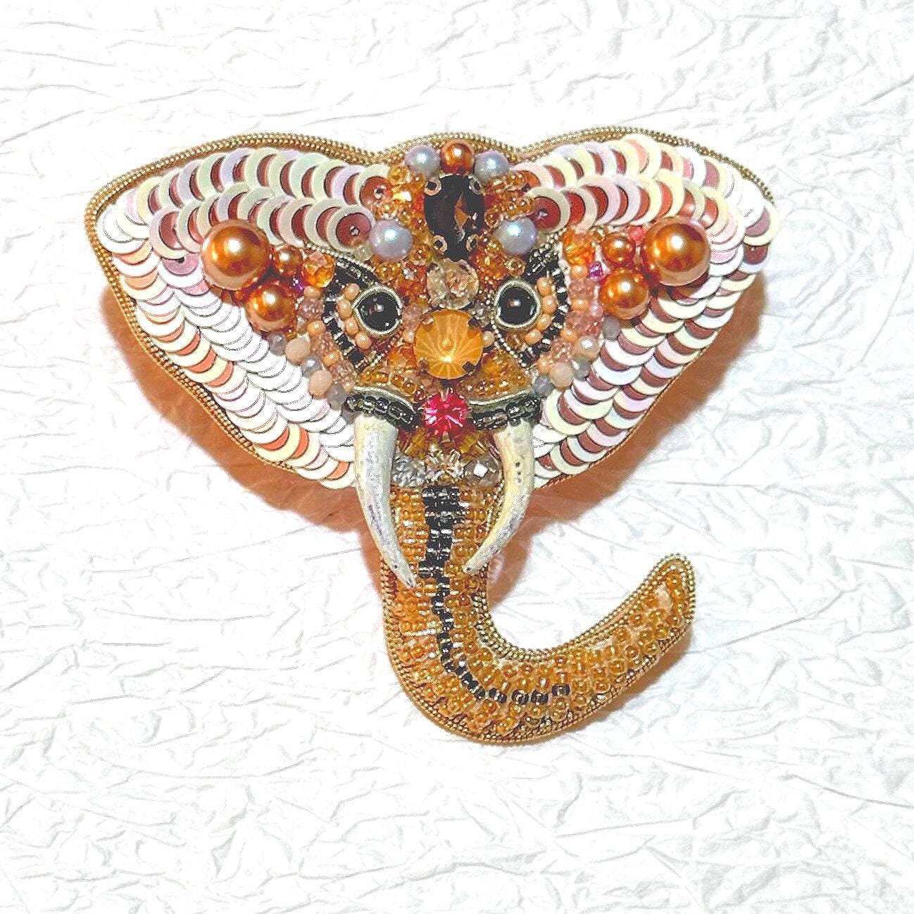 Handmade Beaded Elephant Brooch: Wildlife-Inspired Pearl & Sequin Pin