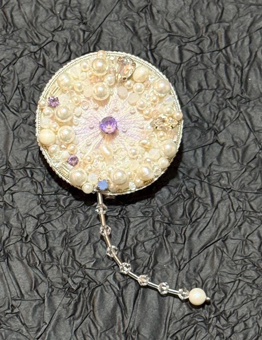 Handmade Pearl Dandelion Brooch: Beaded Crystal Flower Pin