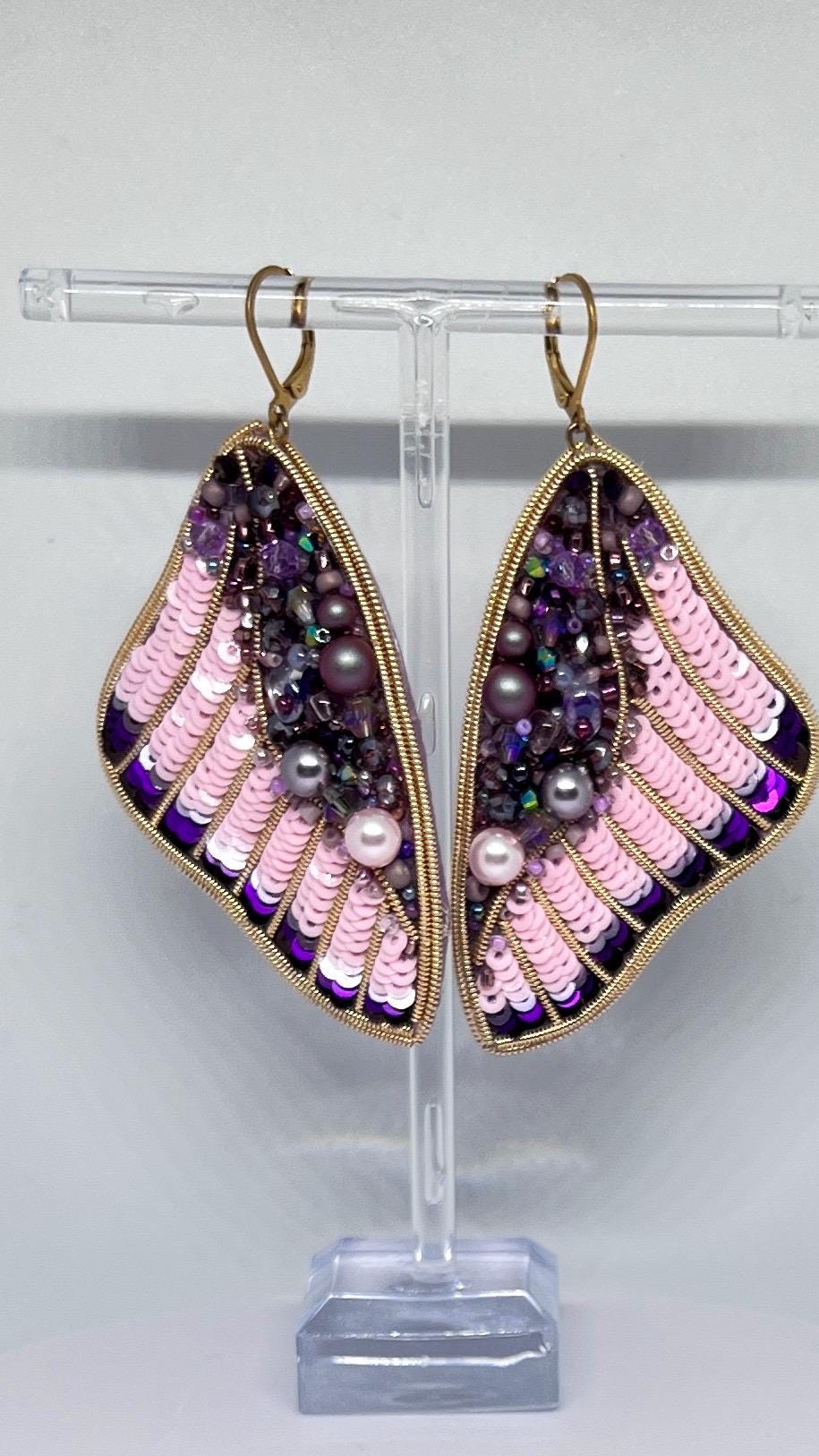 Handmade Beaded Sequin Earrings: Pearl Drop Statement Jewelry