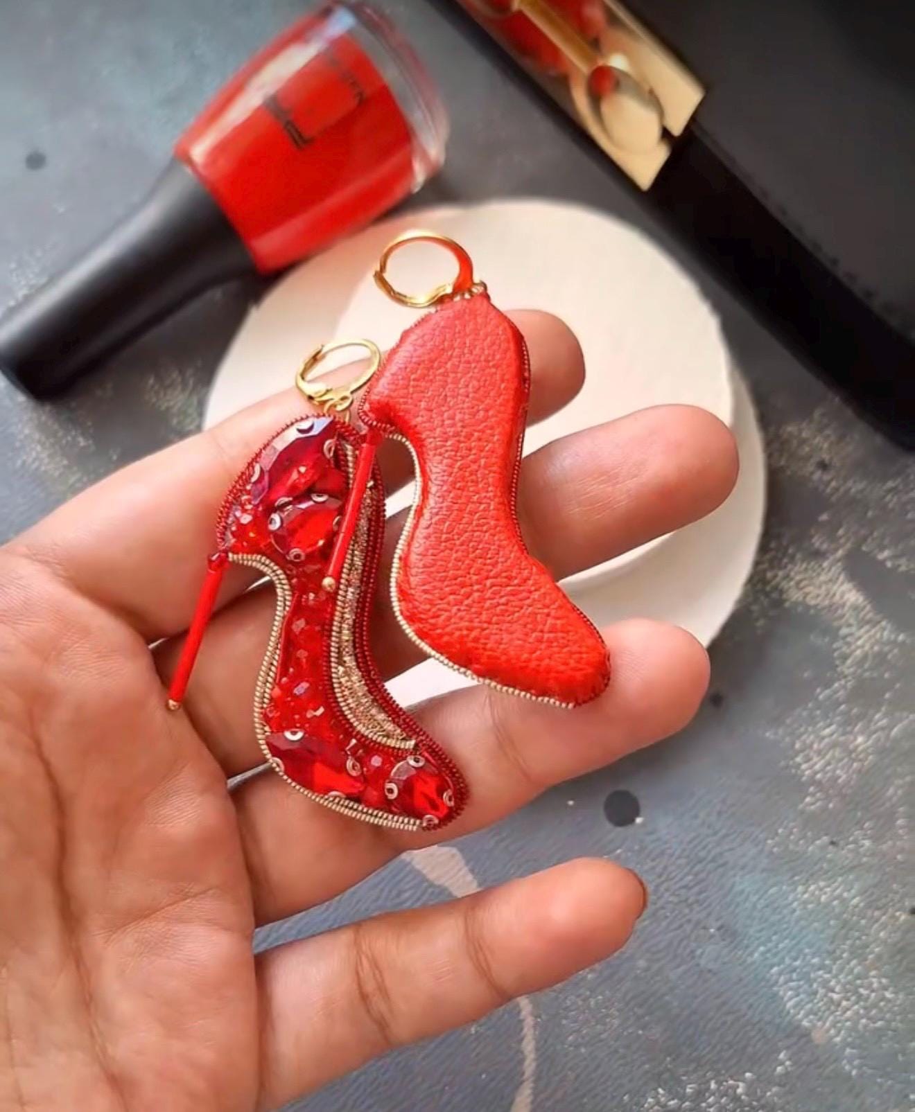 Handmade Red Stiletto Earrings: Beaded High Heel Jewelry