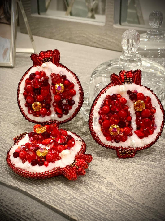 Handmade Beaded Pomegranate Brooch: Yalda night brooch