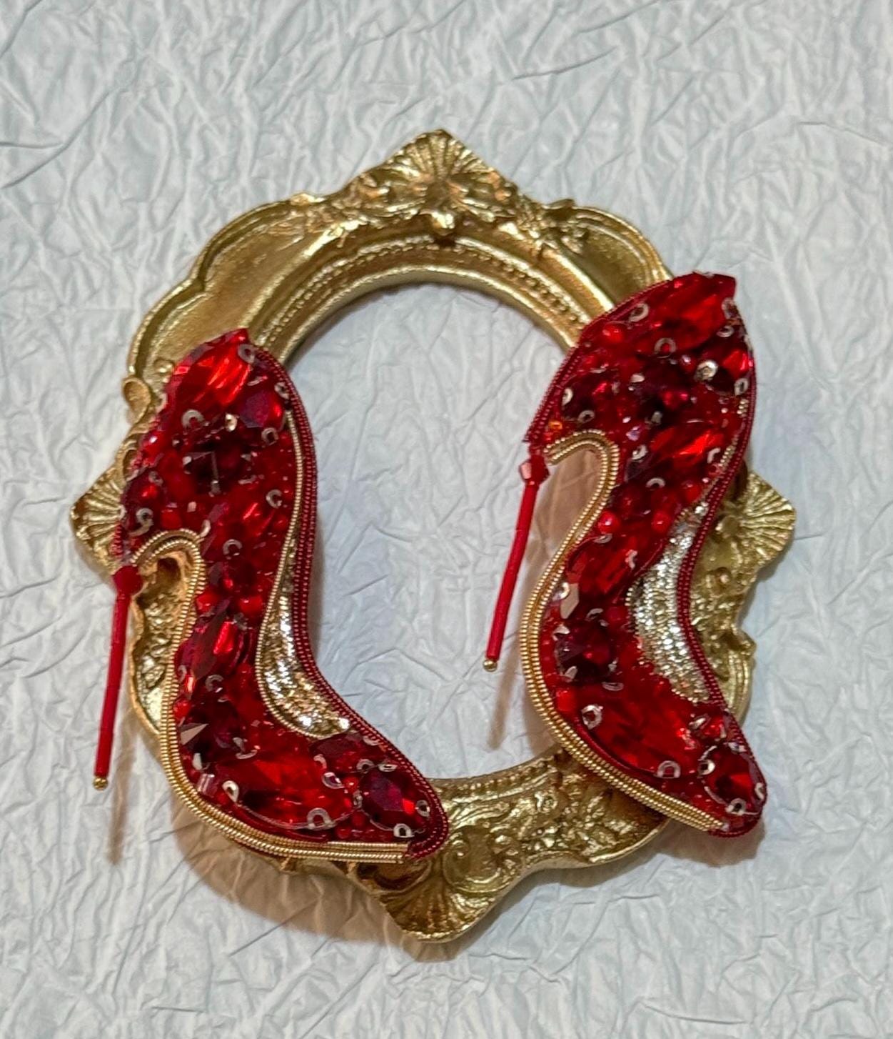 Handmade Red High Heel Brooch: Beaded Rhinestone Shoe Pin