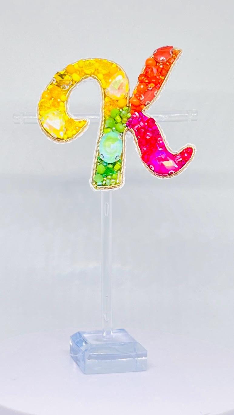 Handmade Beaded Initial Brooch - Colorful Crystal Letter Pin