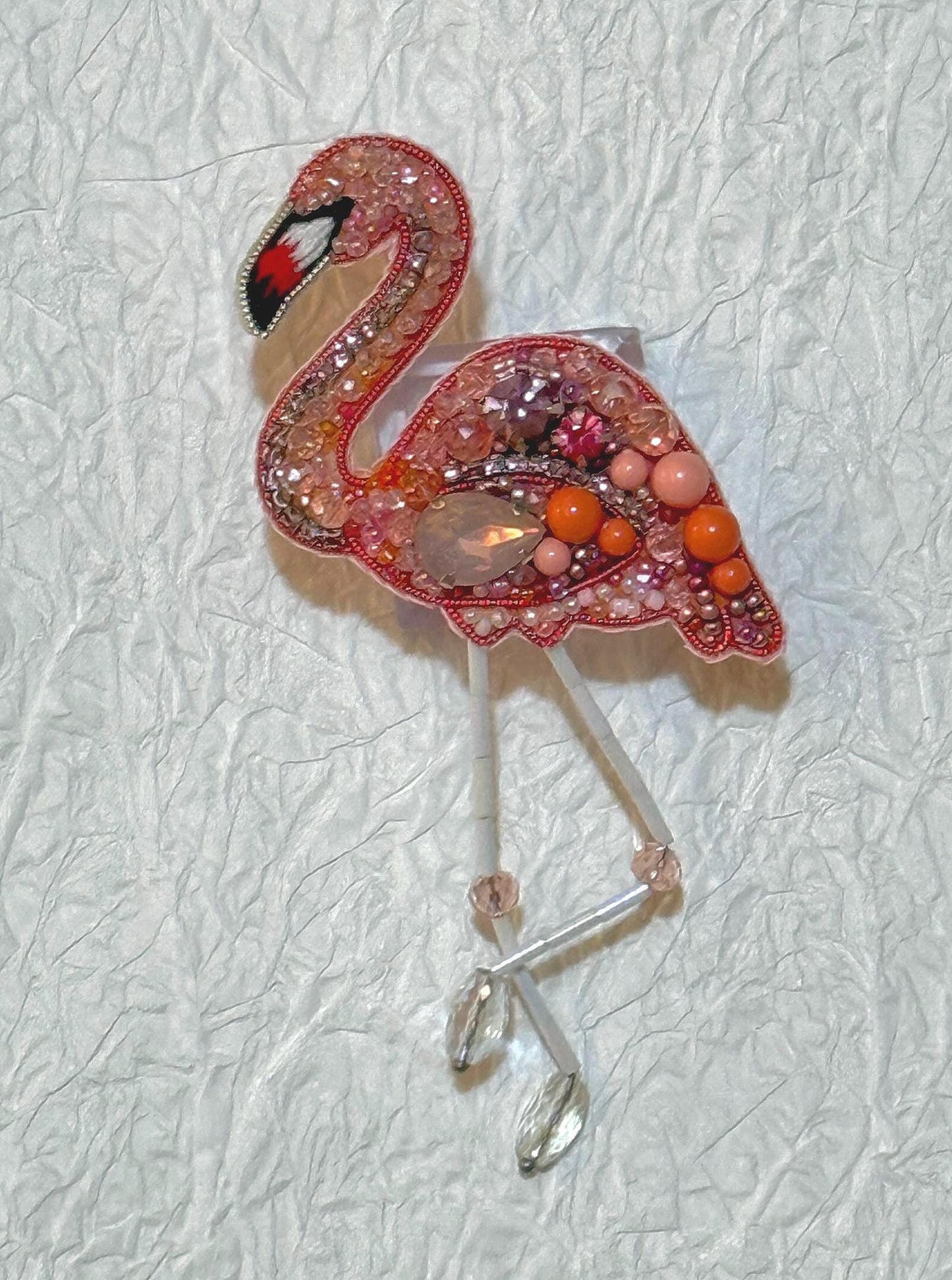 Handmade Beaded Flamingo Brooch: Pink Crystal Animal Lapel Pin