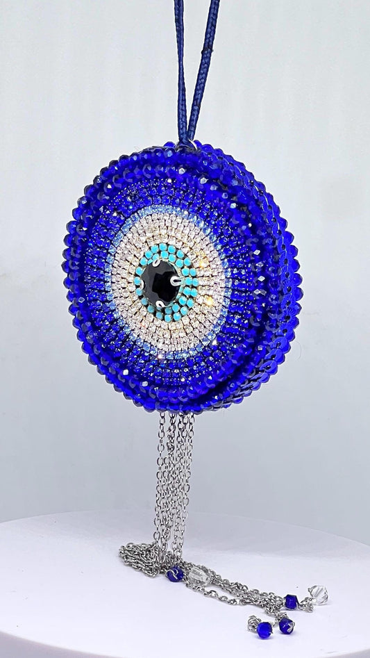 Handmade Evil Eye Car Mirror Charm - Blue Crystal Protection Pendant