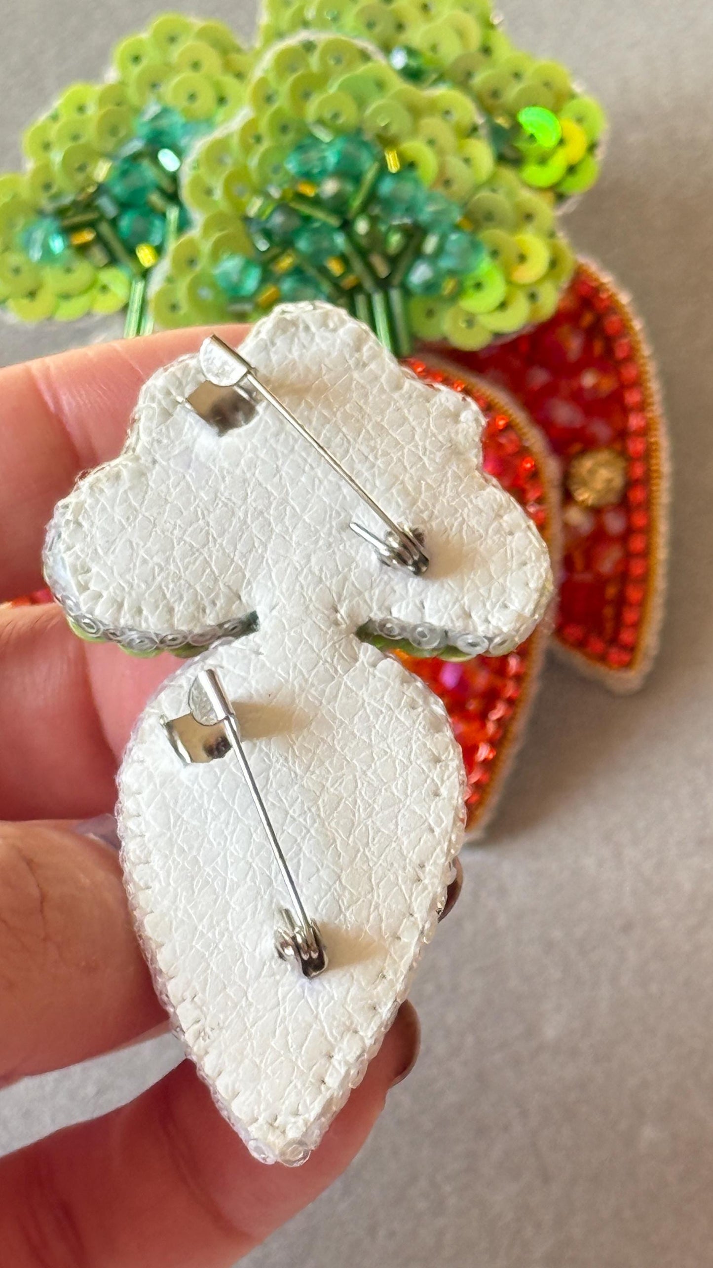 Handmade Beaded Carrot Brooch: Crystal Vegetable Pin