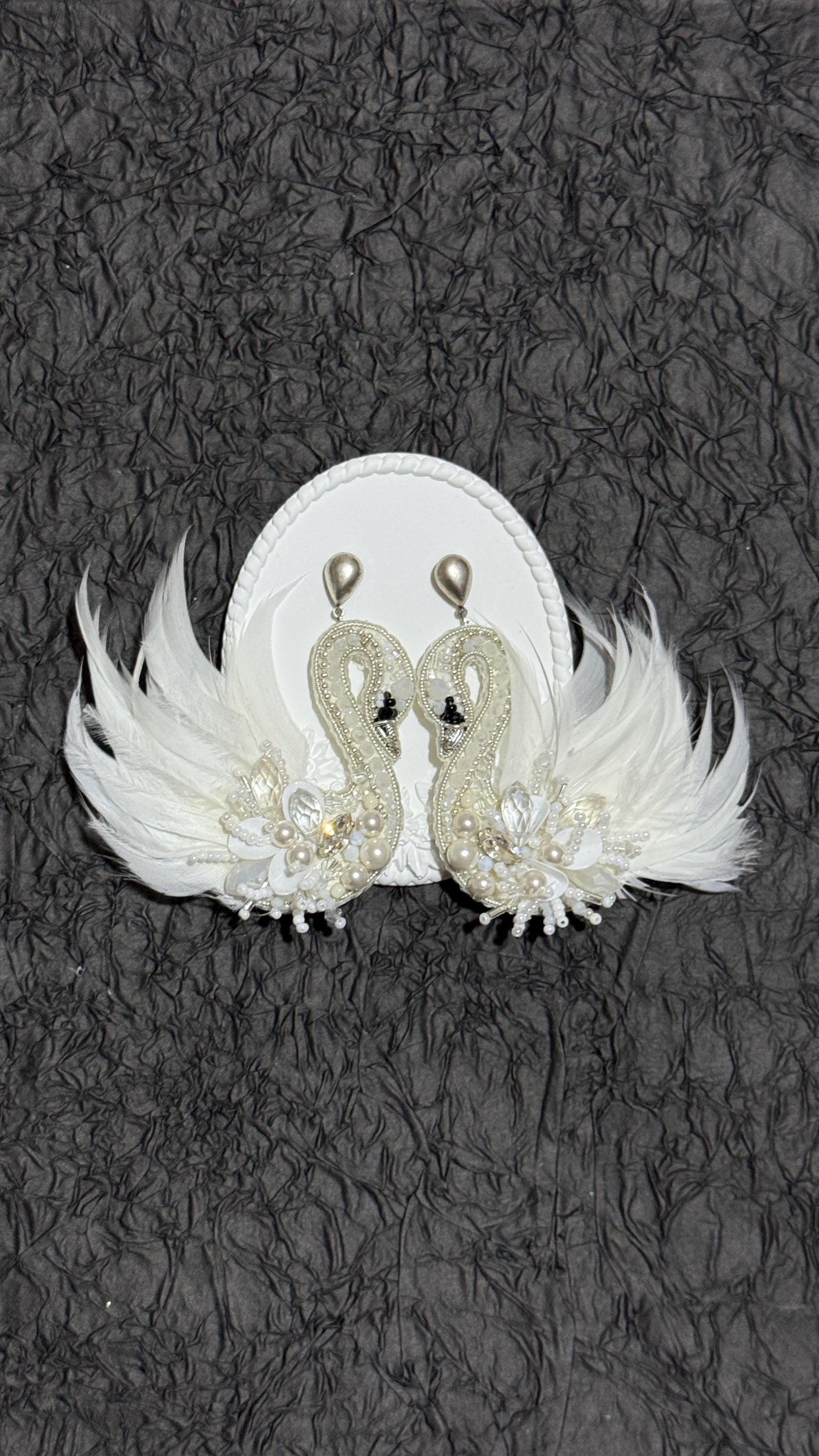 Handmade Swan Dangle Earrings: Pearl Feather Bridal Jewelry