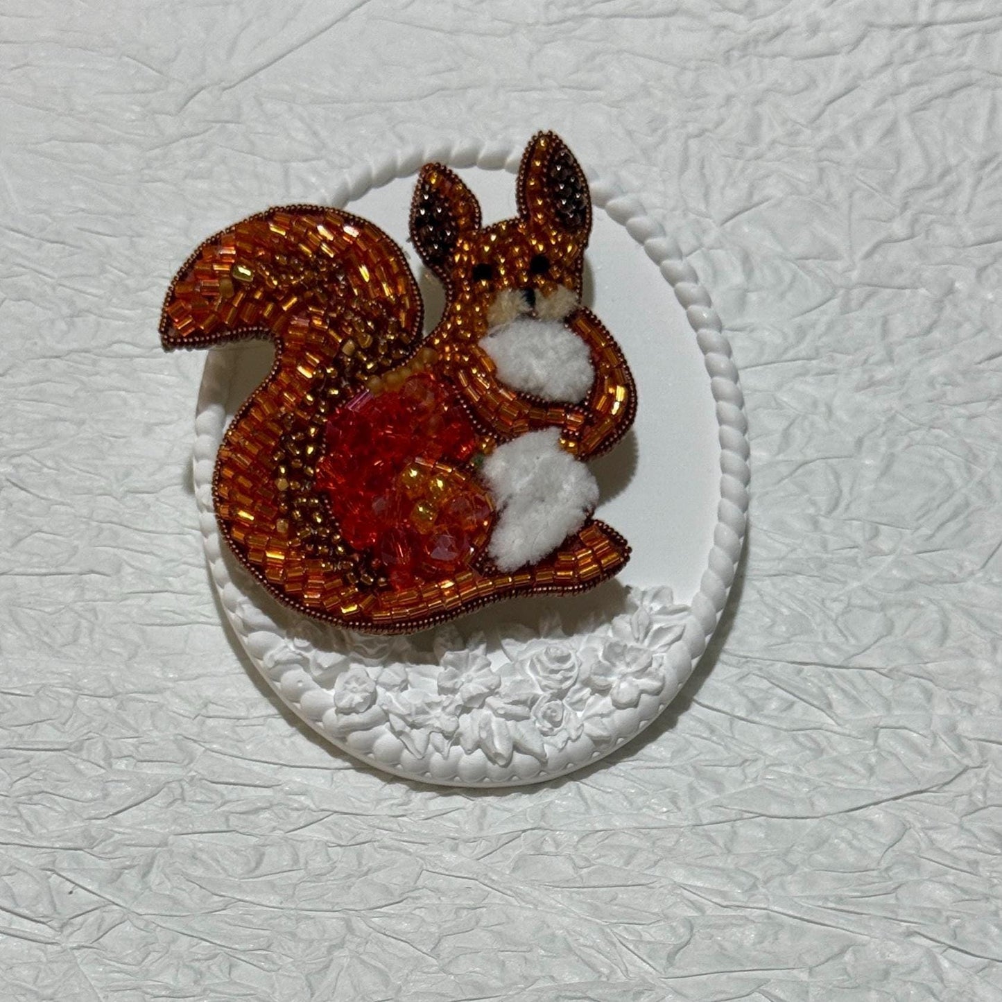Handmade Beaded Squirrel Brooch: Autumn Woodland Animal Pin