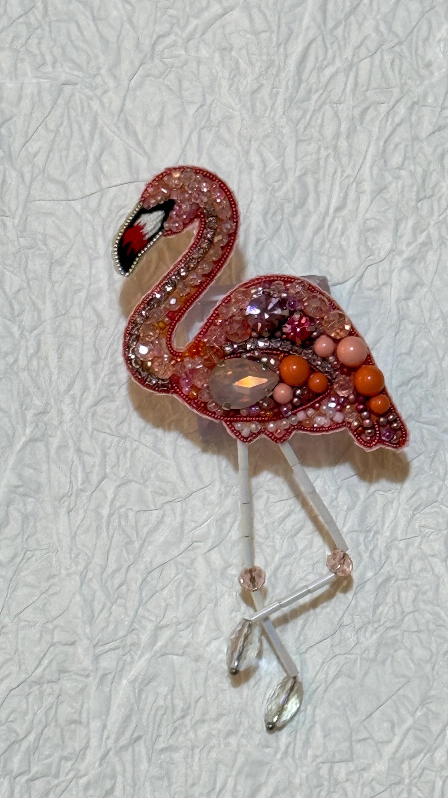 Handmade Beaded Flamingo Brooch: Pink Crystal Animal Lapel Pin
