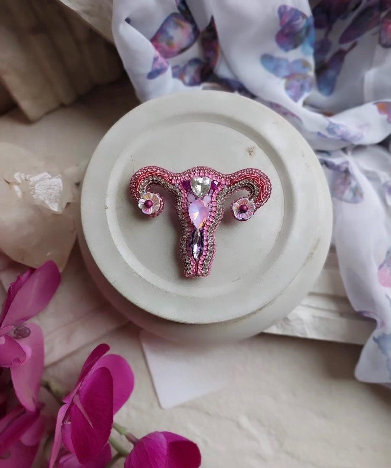 Handmade Beaded Uterus Brooch Pink – Feminist Jewelry, Anatomy Art Pin, Womb Power Statement Brooch, Unique Gift for  Midwife Doctor woman
